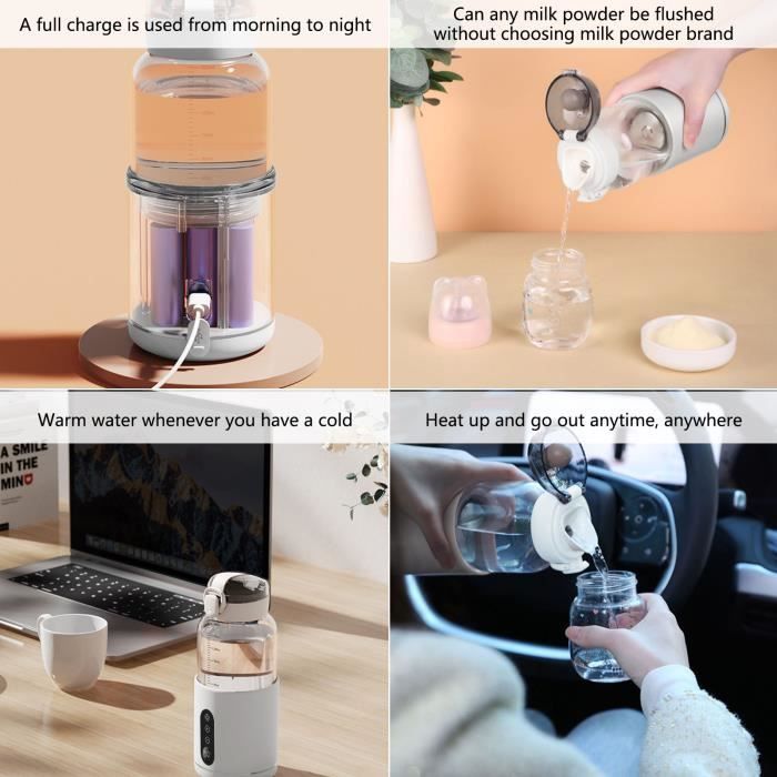 Chauffe-Eau Portable pour bébé,Chauffe-biberon pour Capacité de 300 ml, température réglable,adapté aux voyages, extérieur, voiture