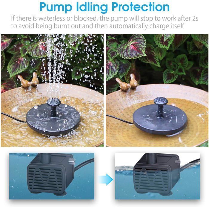 Solar Fontaine de Jardin Solaire, Batterie intégrée, débit 500 l/h, Bain d'oiseaux, Poissons et décoration de Jardin 5,5 W
