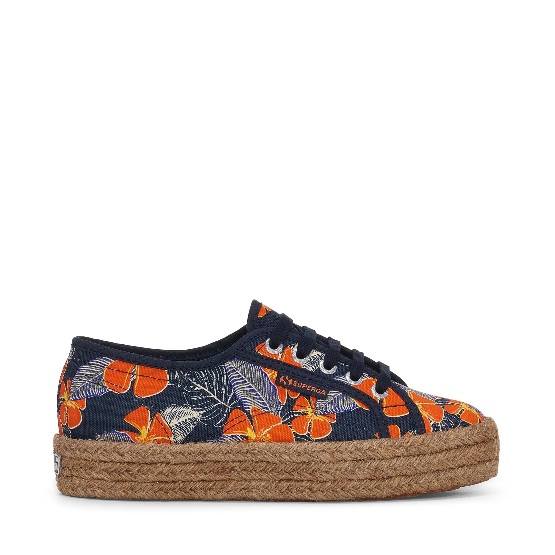 2730 ROPE HIBISCUS FLOWER PRINT-BLUE NAVY-ORANGE HIBISCUS