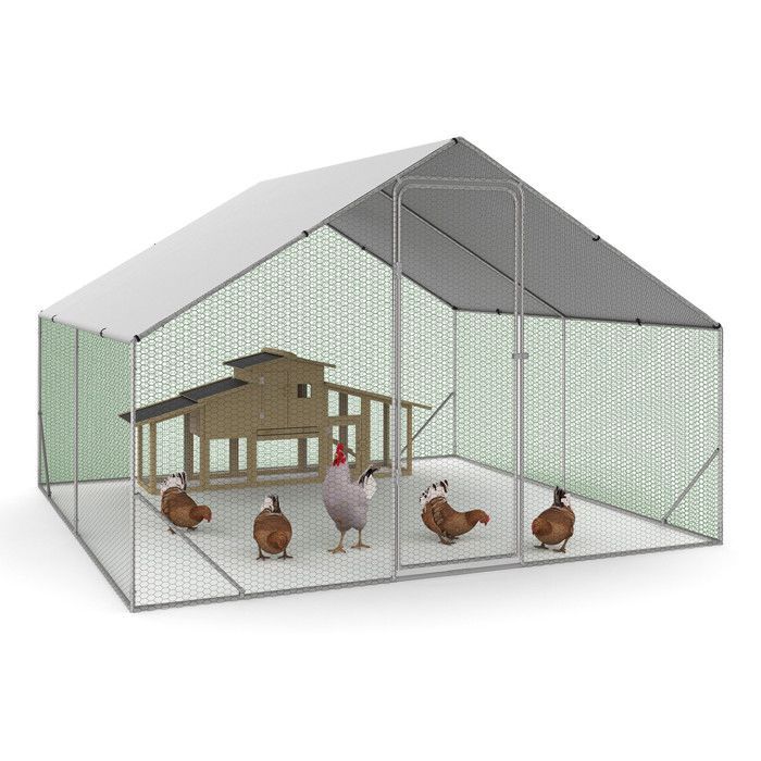 IDMARKET Enclos poulailler 9 m² parc grillagé 3x3 M acier galvanisé