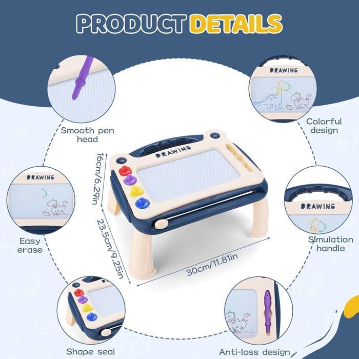 Pizarra mágica grande con patas, pizarra magnética borrable para niños de 2 a 5 años con pegatinas.