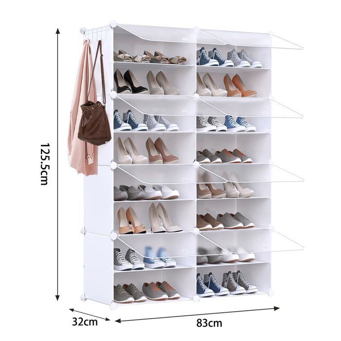 MIPAN. Zapatero de recibidor con gancho - Mueble de entrada - Zapatero blanco - 83 x 32 x 125,5 cm