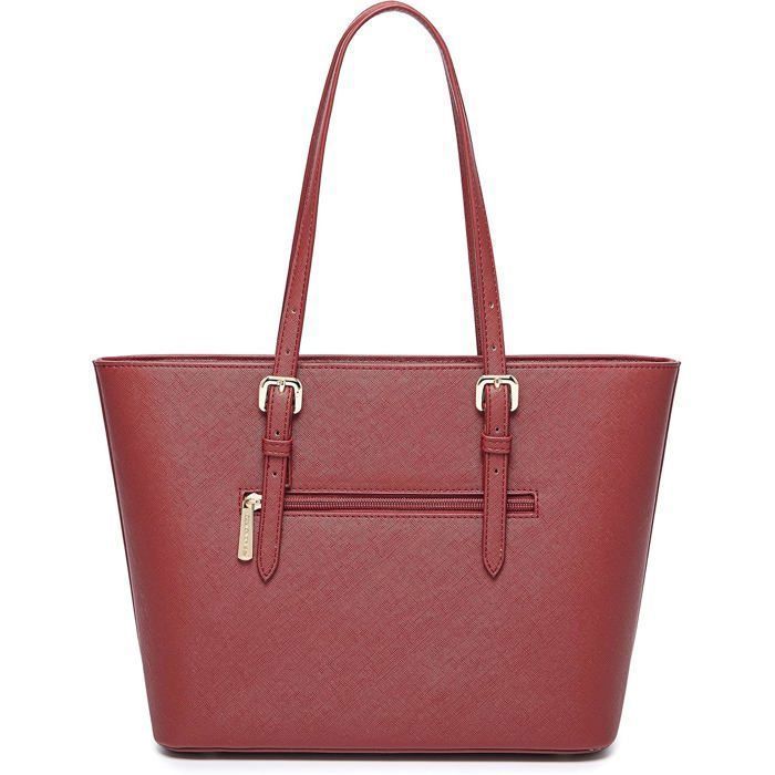 David Jones - Women's Shopping Handbag - PU Leather Shoulder Tote Bag with Long Handle - Medium Size Shopper - Red