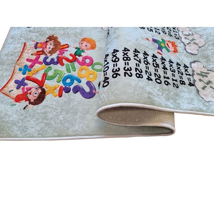 Children's rug - MANI TEXTILE - Multiplication table - Washable and non-slip - Green - 120x180cm