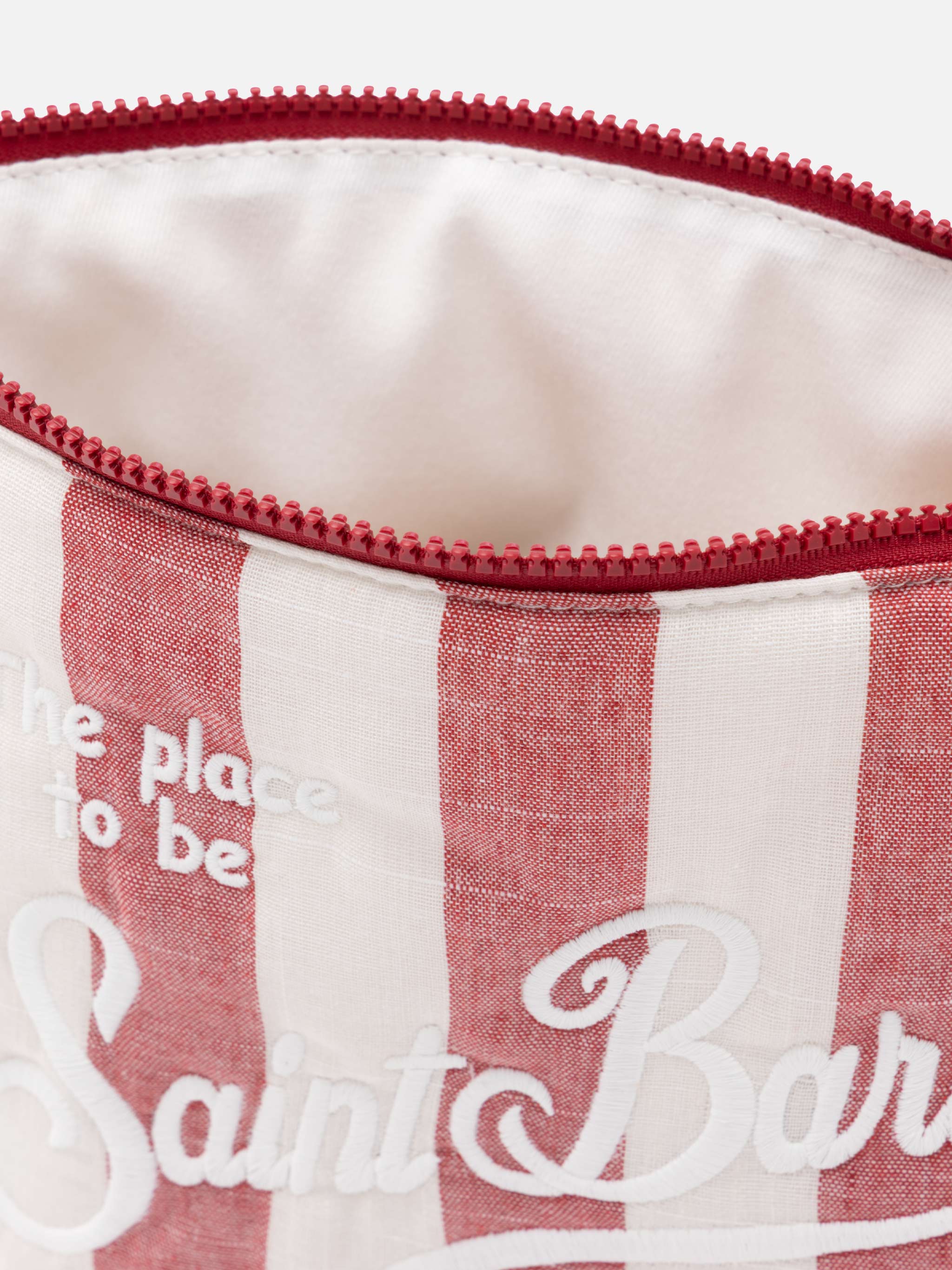 Aline Soft L clutch tas van katoen en linnen met streepjesprint.