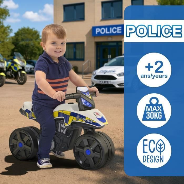Draisienne Moto Police - FALK - Larges roues et Guidon directionnel - Fabriqué en France - 40% de plastique recyclé - Dès 2 ans