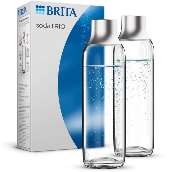 Paquete de 2 botellas BRITA - Para máquinas SodaTRIO - Capacidad de 1 L - Vidrio