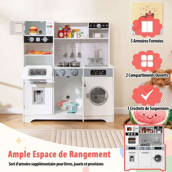 Cucina per bambini DREAMADE con luci e suoni realistici, lavello, forno, microonde, lavatrice, macchina del caffè e accessori.