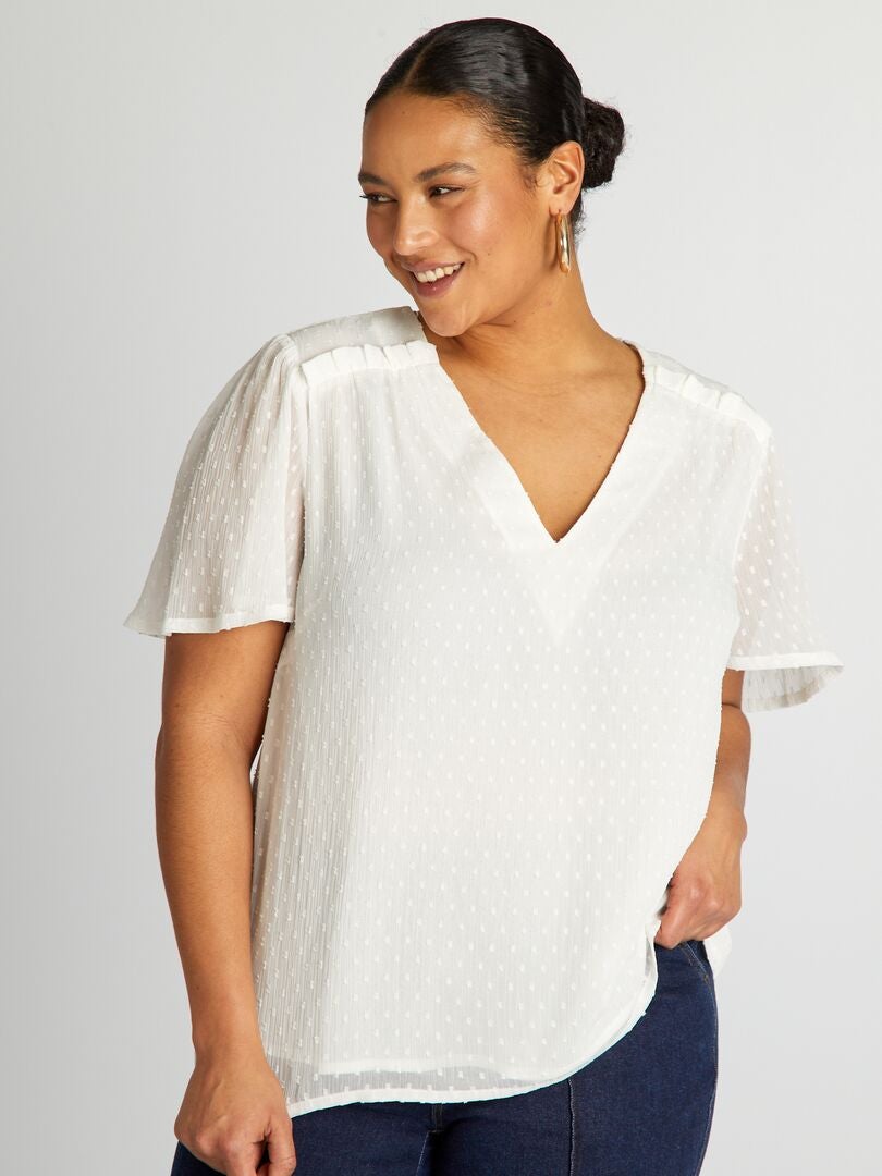 Voile blouse 'Plumetis' - WIT