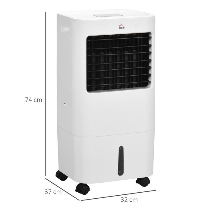 Enfriador de aire - HOMCOM - Enfriador de aire evaporativo portátil 3 en 1 con oscilación, 3 velocidades, control remoto y temporizador de 8 horas - Blanco