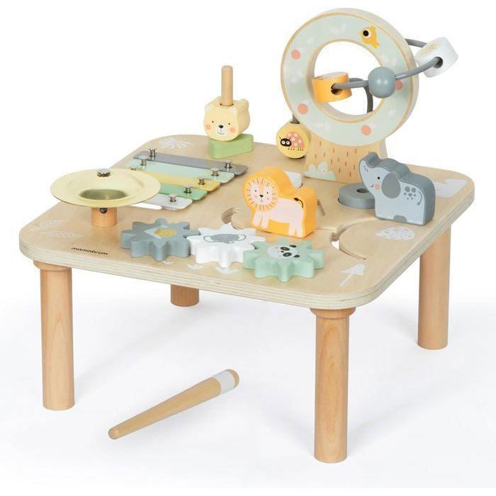 Mesa Montessori Multijogos - Mesa Educativa de Madeira com Música e Jogos Sonoros - Elementos Giratórios +9 Meses - Jogo para Desenvolvimento da Coordenação Motora