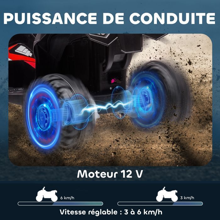 12V Electric Quad Bike for Kids - HOMCOM - 2 Motors, 2 Speeds (3-6 km/h) - LED Headlights, Horn - Ages 3-5 - Red