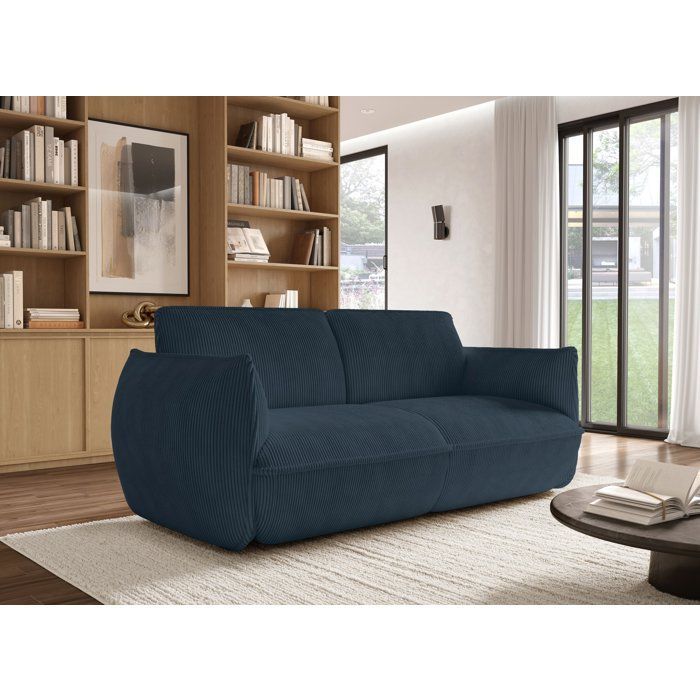 Fixed sofa - 3-seater - SOFFIO - Blue fabric - 220 x 98 x 83 cm