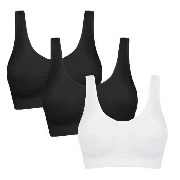 Brassière de sport femme grande taille - Marque - Lot de 3 - Noir2 et blanc1 - Fitness - Yoga - Bonne élasticité XH378