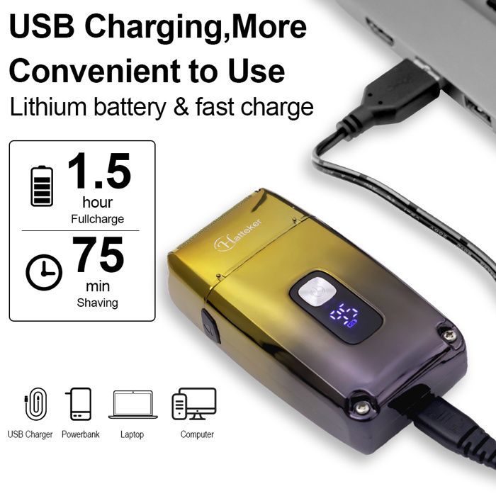 Hatteker RASOIR ELECTRIQUE  Homme 3 Têtes Tondeuse Barbe Étanche Rasage Humide & Sec Rechargeable Or