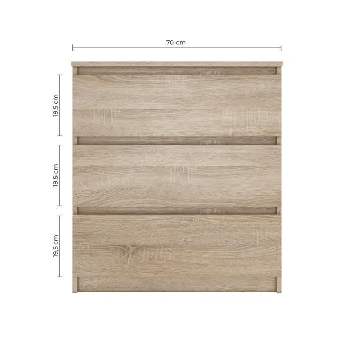 Commode - ASTER - 3 tiroirs - Style Scandinave - 70x40x77 cm - Finition aspect bois