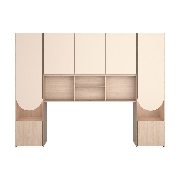 Ponte de cama com arrumação – Com LEDs – C266 cm – Bege e natural – DOMELITO