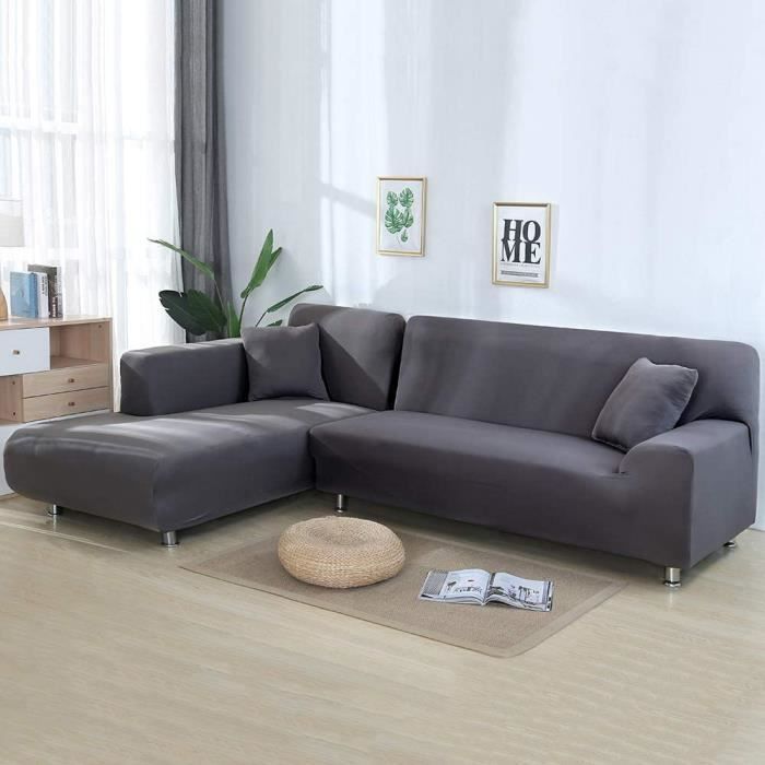 Housse de canapé de protection 3 +2 places en L d'angle en polyester - Dan&Dre - Gris
