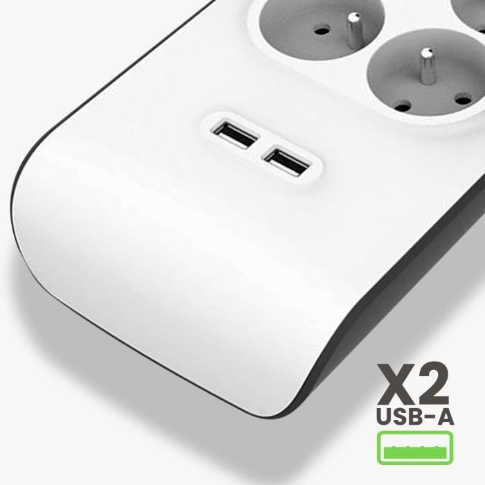 Multiprise Parafoudre - BELKIN - 8 Prises + 2 Ports USB - 2.4A - Câble 2m - 900 Joules