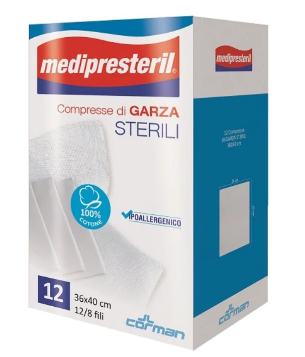 MEDIPRESTERIL Kompressionsgaze Medipresteril 12/8 Fäden 36x40cm 12 Stück für sterile Verbände