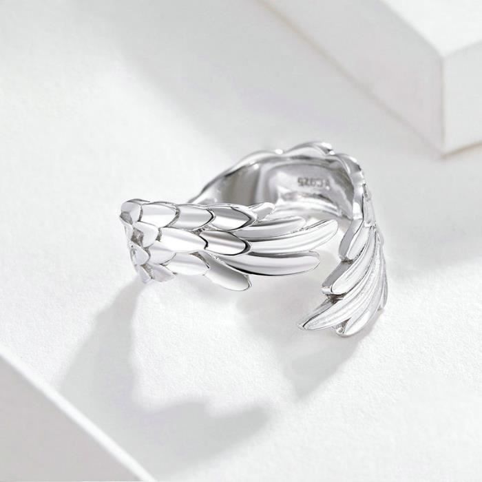 Anillo de alas de plata esterlina SHARPHY - Joyería de alas de plumas para mujer - Plata