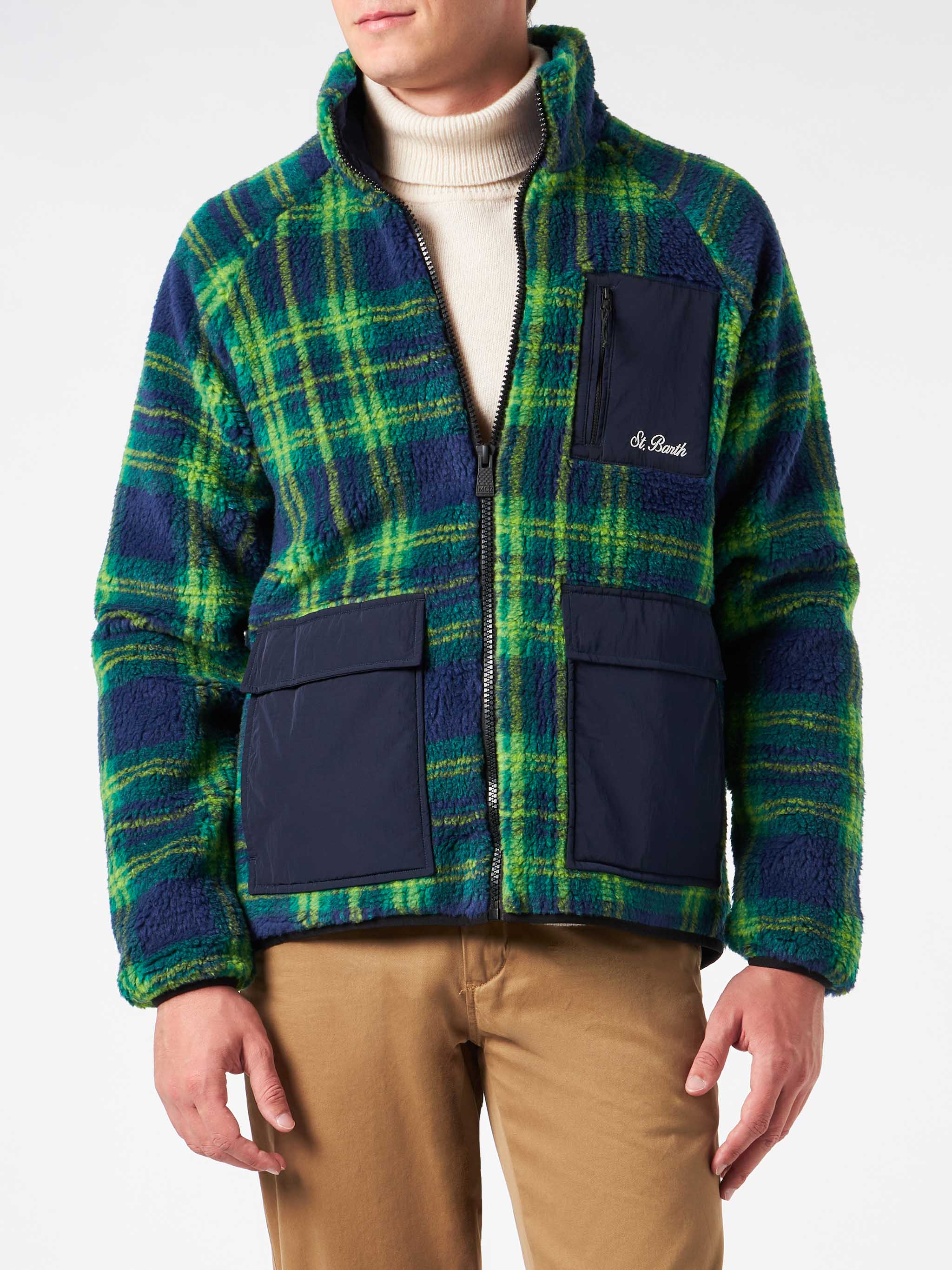 Sherpa-jas voor heren met tartanprint.