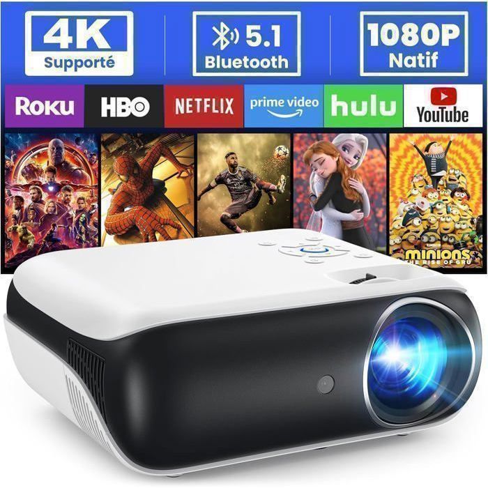 Retro Projector, 4K Bluetooth 5.1 1080P Full HD Video Projector, 180'' Projector for Outdoor/Home Use