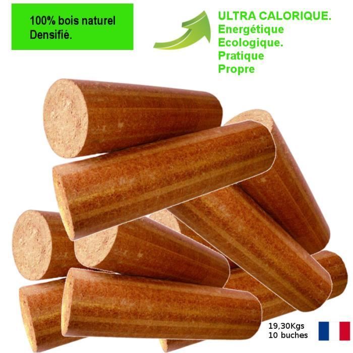 10 troncos de madera densificada - 19,30 kg - alto poder calorífico