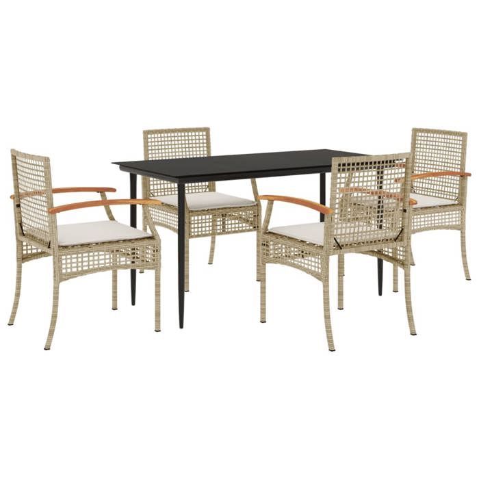 Tuinset van polyrotan - BURKE - 5-delig - Beige - UV-bestendig - Tafel 140x70x74 cm