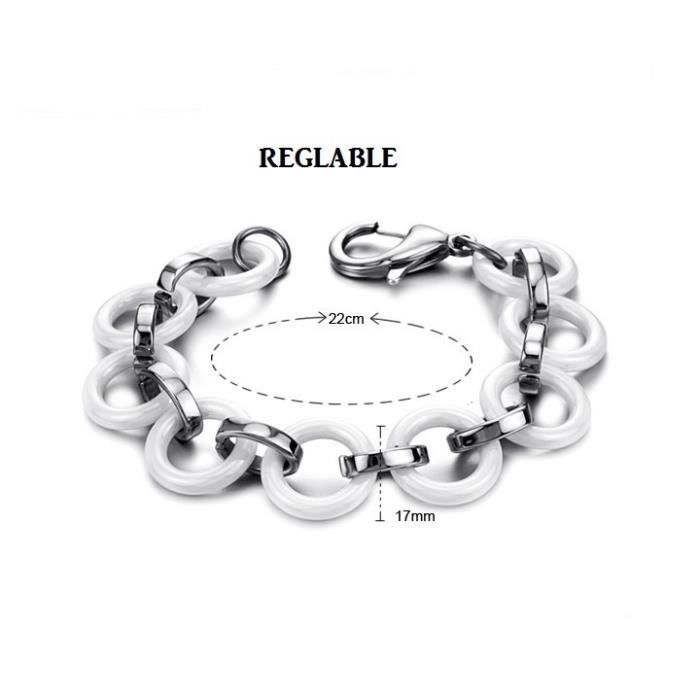 Damesarmband van staal en wit keramiek, brede, robuuste schakels van 17 mm - WS424