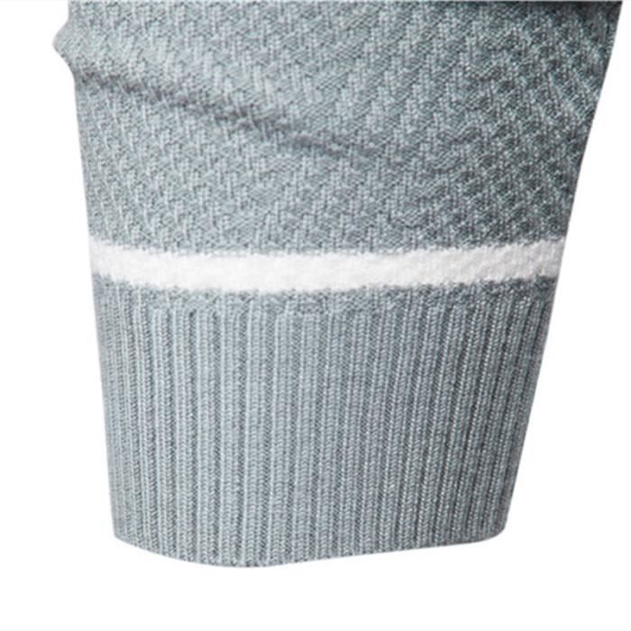 Jersey de punto para hombre, jersey informal de otoño/invierno, manga larga, color contrastante, tejido cómodo - Talla europea - Negro