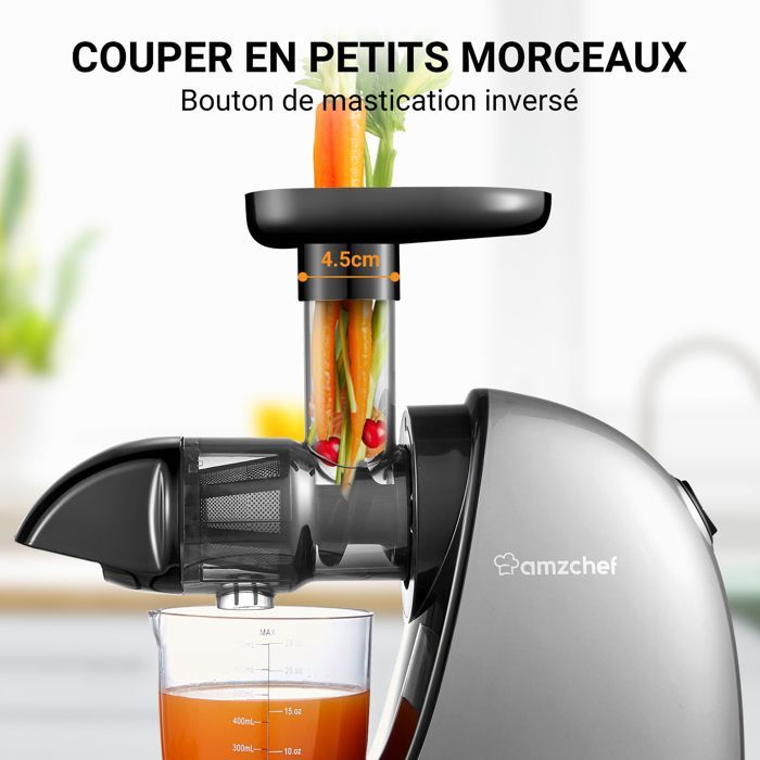 AMZCHEF - Gris - Licuadora de frutas y verduras - Licuadora de cítricos de prensado en frío sin BPA