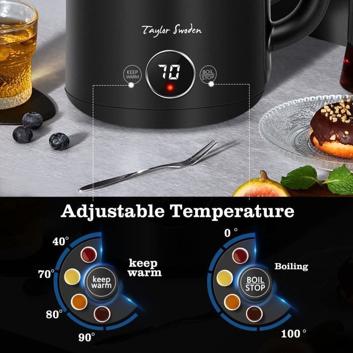Chaleira elétrica Taylor Swoden Asher com parede dupla e toque frio, 1,7L. Temperatura ajustável, mantém a água quente por 1 hora. 2200W, 0% BPA.