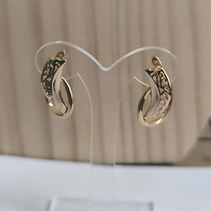 Pendientes - Mujer - Estilo Sleeper - Estilo inglés - Borde cortado - Diseño calado - Chapado en oro amarillo de 18k - 24 x 12 mm