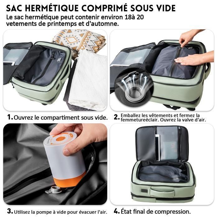 Mochila a vácuo com bomba de ar - Mala de viagem | Bagagem de mão 47 × 33 × 20 cm | Impermeável | Verde