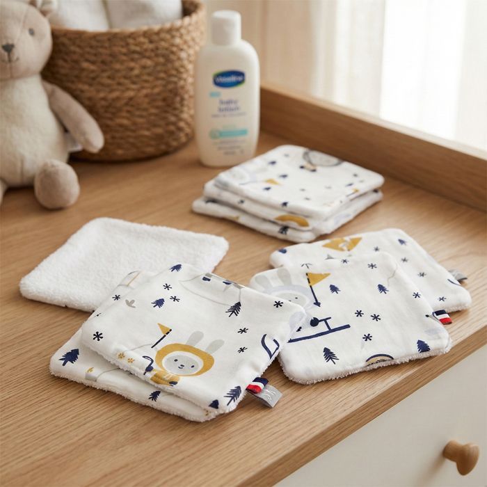 Sevira Kids | Lingettes bébé lavables 8 pièces Eskimo - Blanc - 10x10 cm Made in France
