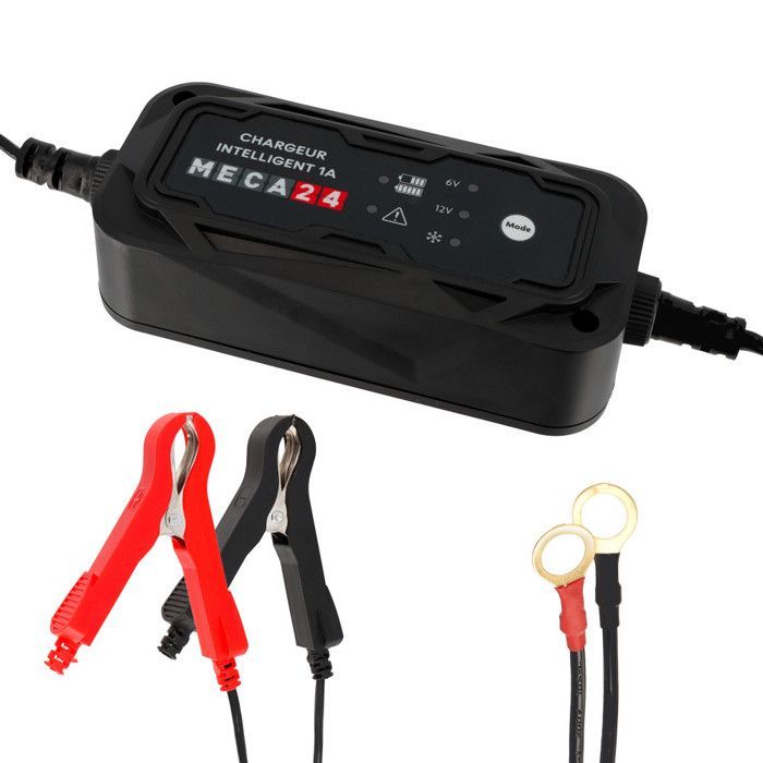 Cargador de baterías para motocicletas, quads, tractores y cortacéspedes - Carga de mantenimiento de 6V/12V - Cable y pinzas incluidos - Automático