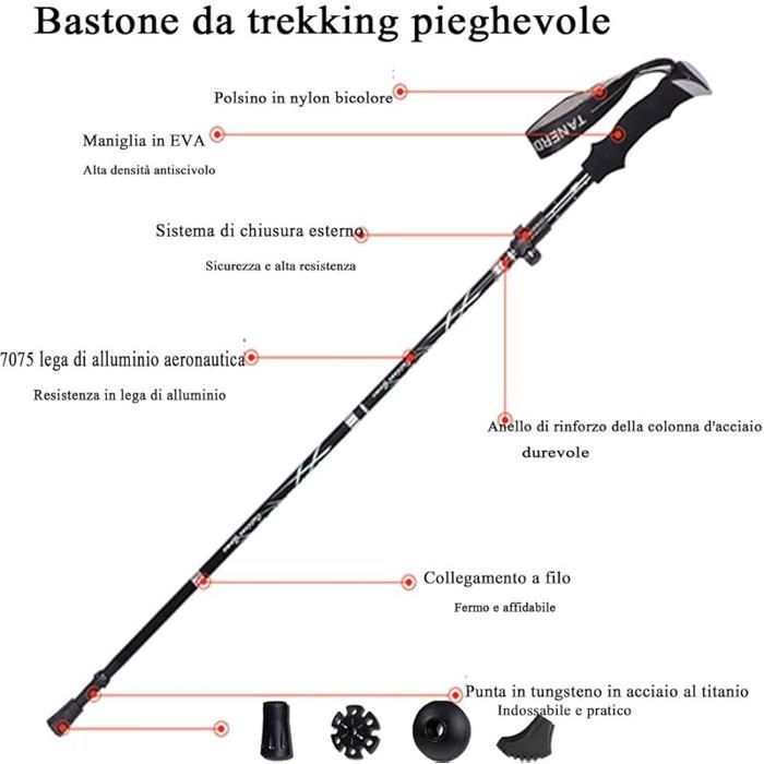 Bastón plegable para senderismo, de corcho transpirable, con absorción de impactos y antideslizante, color rojo (2 unidades).