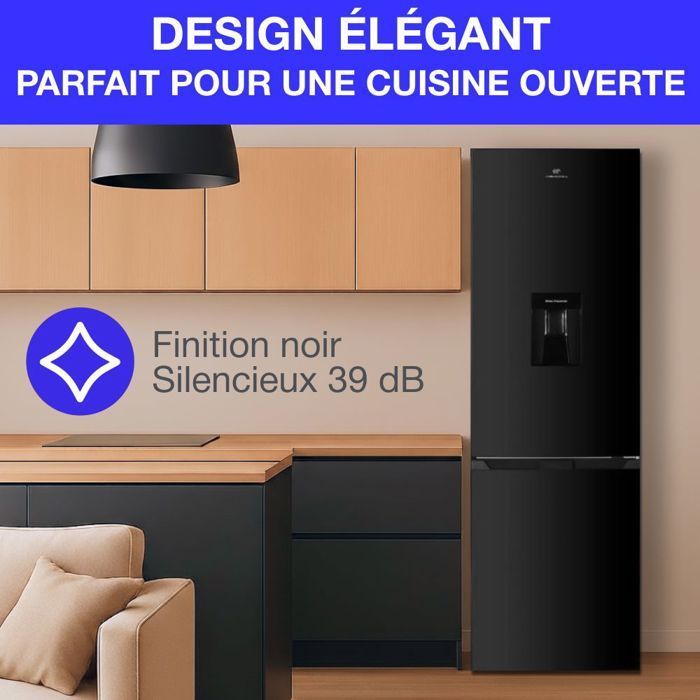 251L Bottom Freezer Refrigerator - CONTINENTAL EDISON - Total No Frost - Black - Energy Class D - W 54 cm x H 180 cm