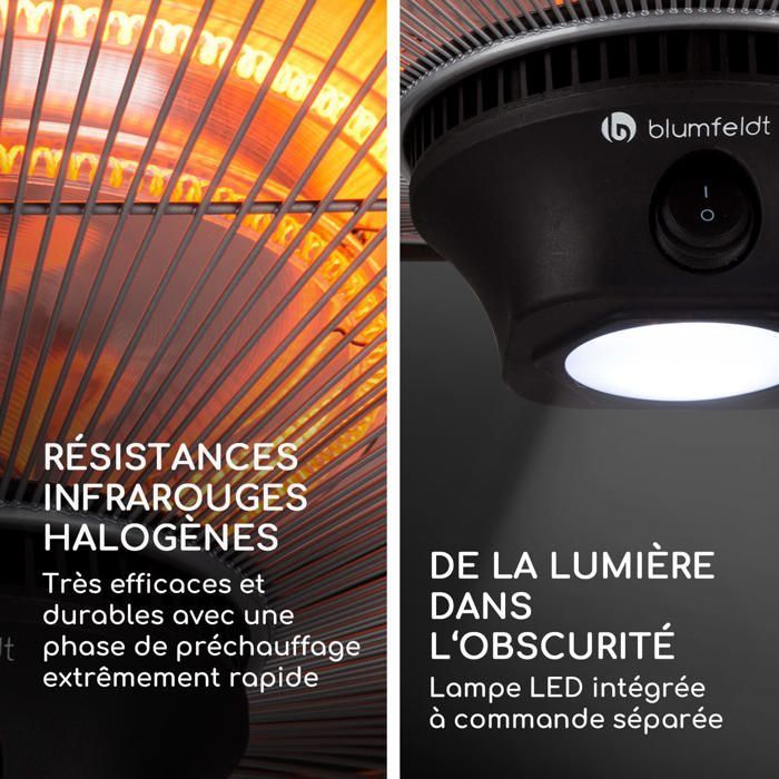 Chauffage Extérieur - blumfeldt - Chauffage Radiant au Plafond - 3 Niveaux - Telecommande - 2000 W - Radiateur Infrarouge - noir