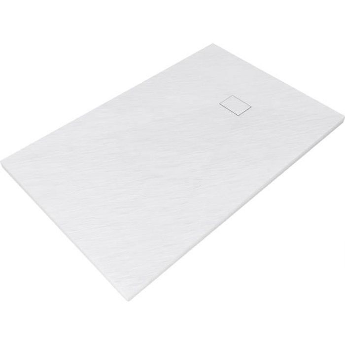 Plato de ducha de resina SMC con efecto piedra - AURLANE - Blanco - 90 x 140 cm - Pendiente de diamante - 40 mm de espesor