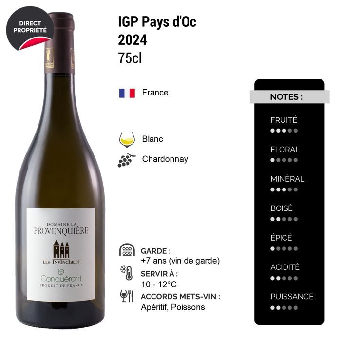 Domaine La Provenquière Pays d'Oc Les Invincibles Le Conquérant 2024 - Vinho Branco de Languedoc - Roussillon (6x75cl) HVE.