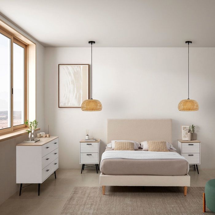 Niebla gestoffeerde bedbodem 140x190 cm, beige schapenvachtstof