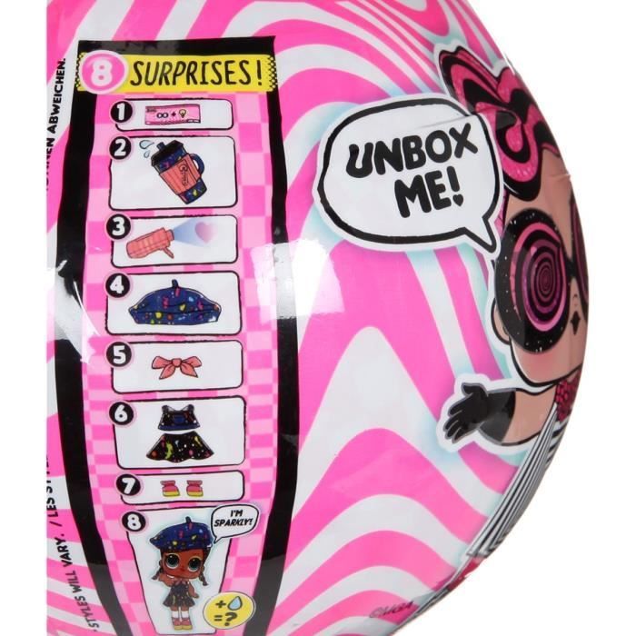 L.O.L. Surprise - Lights Glitter - Boule avec 8 surprises dont 1 poupée pailletée et 1 mini lampe lumière noire