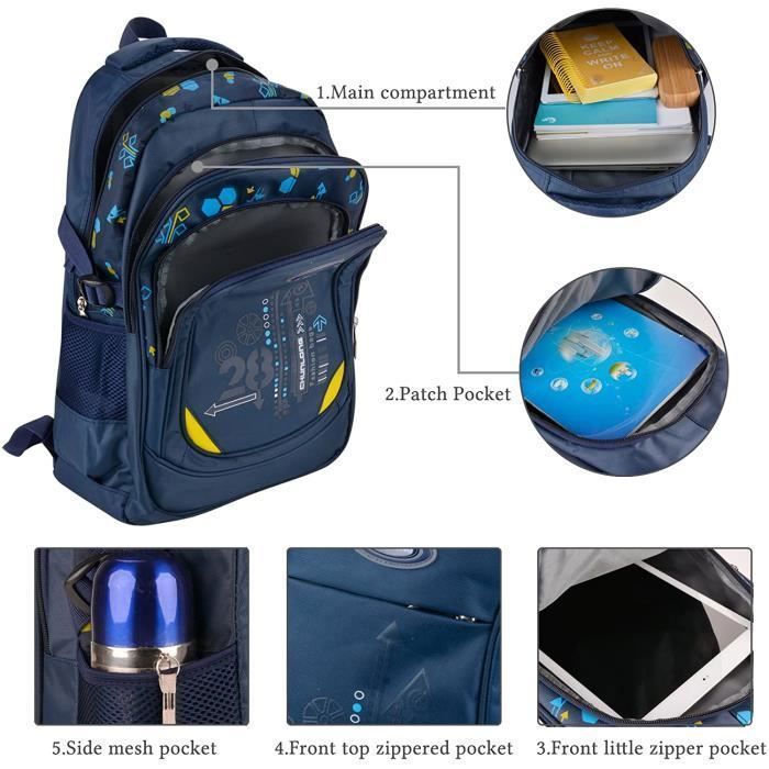 Boys' School Bag, Boys' College Backpack, Boys' School Bag in Nylon, Children's Primary School Bag (Dark Blue)