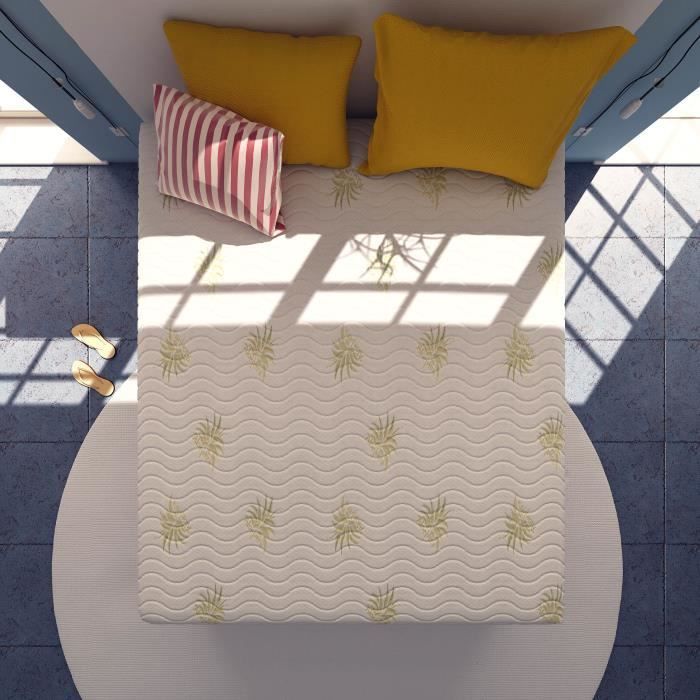 Colchón muy bonito de 180x200 cm - Espuma viscoelástica - 23 cm de grosor - Para 2 personas - Funda extraíble de aloe vera