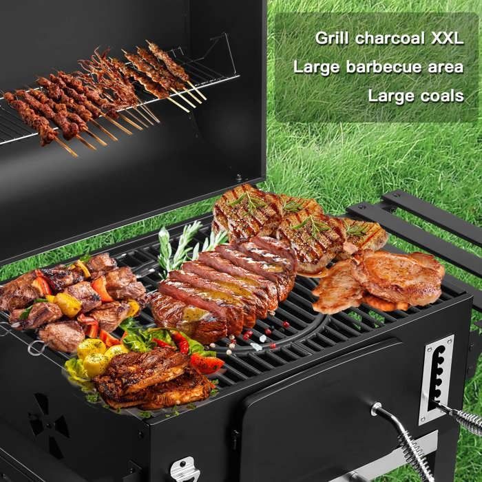 Barbecue à charbon - TEENO - TEENO XXL - Chariot - Acier carbone - Thermomètre intégré