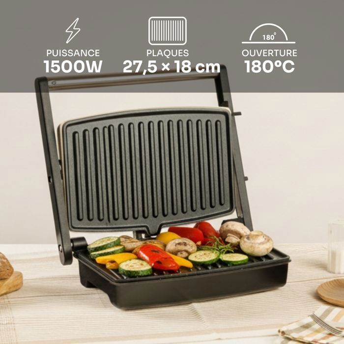 Mellerware Hotty 1500 Sand Plancha Grill | 1500 W | 180° Öffnung | Antihaftbeschichtung