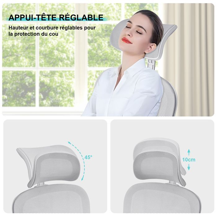 Office chair - Ergonomic comfort - Adjustable headrest - Breathable mesh backrest - Adjustable armrests