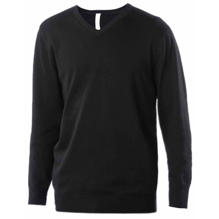 Suéter masculino com decote em V - K965 - preto - KARIBAN - Corte justo - Mistura de algodão e acrílico